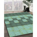 Patterned Deep-Sea Green Rug in Family Room, pat3946lblu