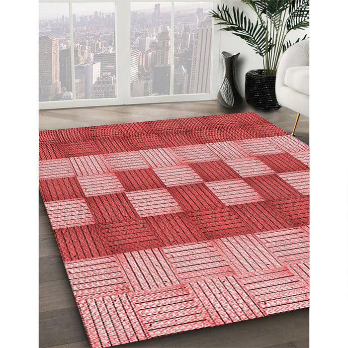 Patterned Light Coral Pink Rug in Family Room, pat3946rd