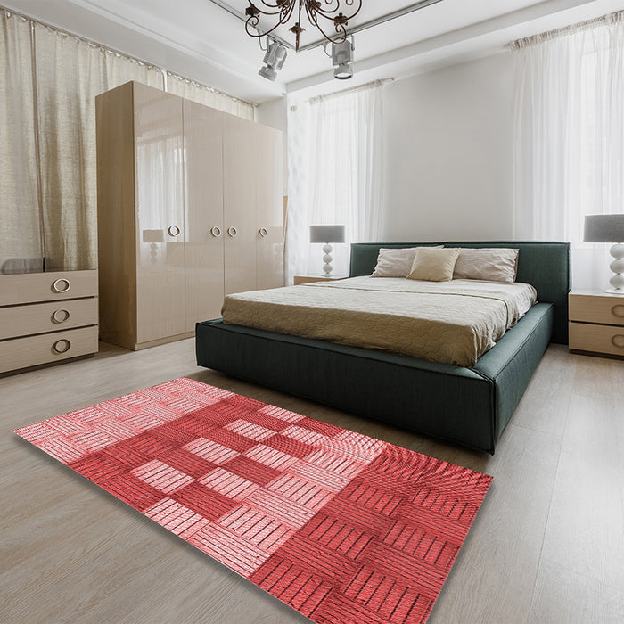 Patterned Light Coral Pink Rug in a Bedroom, pat3946rd