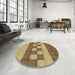 Round Machine Washable Transitional Saddle Brown Rug in a Office, wshpat3946