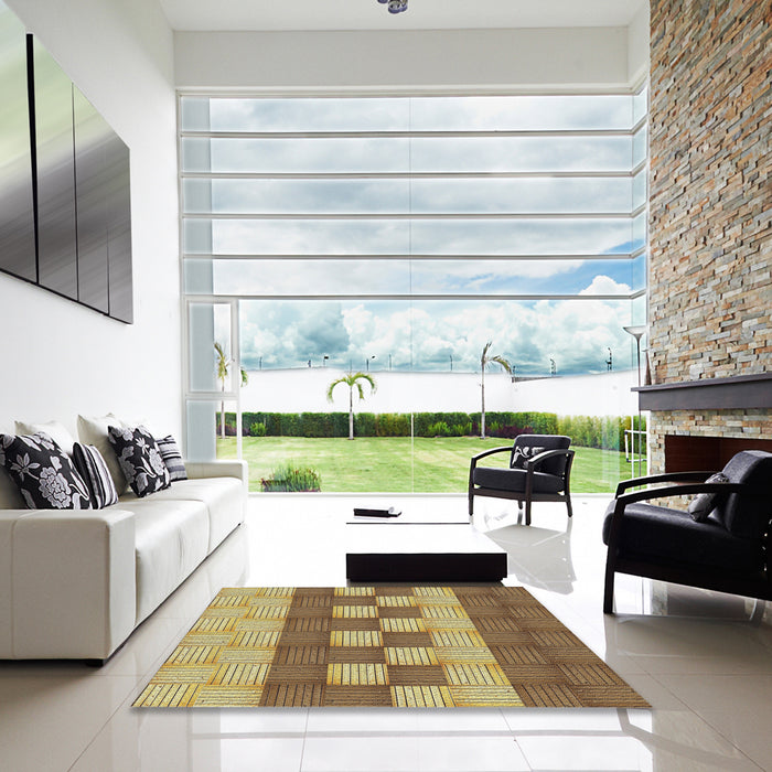 Square Patterned Saddle Brown Novelty Rug in a Living Room, pat3946