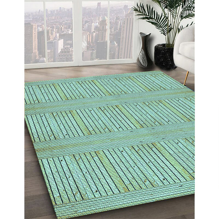 Patterned Medium Sea Green Rug in Family Room, pat3947lblu