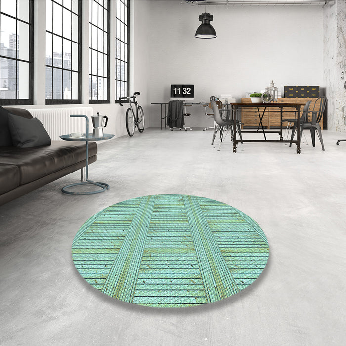 Round Patterned Medium Sea Green Rug in a Office, pat3947lblu