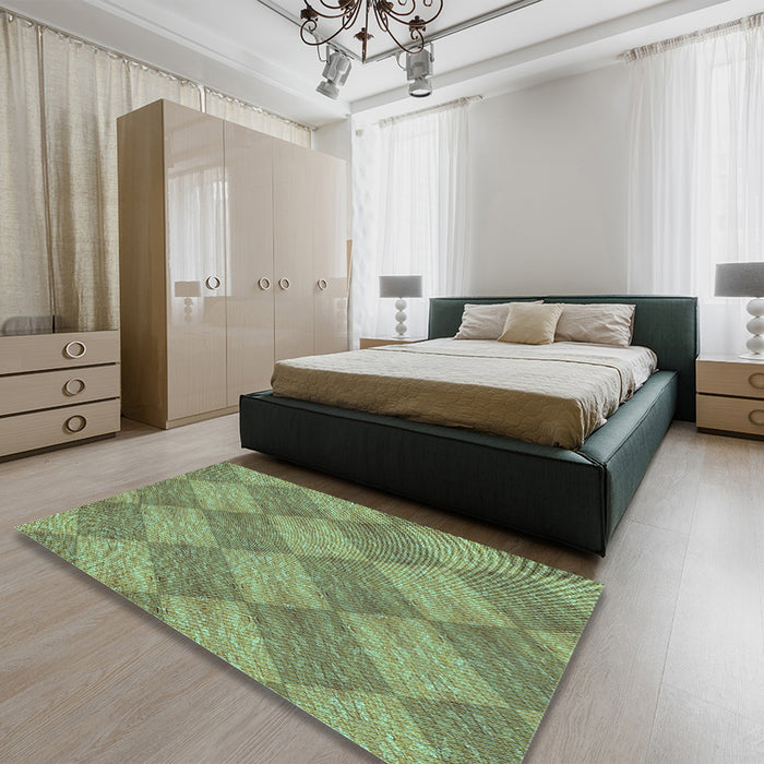 Round Machine Washable Transitional Fern Green Rug in a Office, wshpat3949lblu