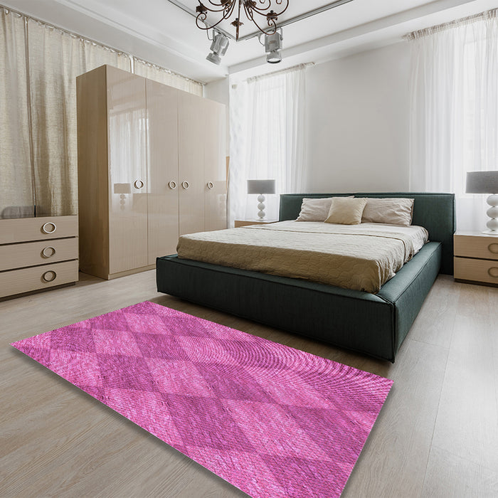 Round Machine Washable Transitional Deep Pink Rug in a Office, wshpat3949pur