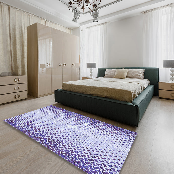 Patterned Blue Rug in a Bedroom, pat395blu