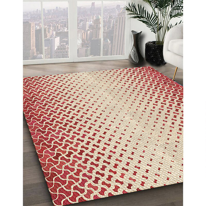 Patterned Red Rug in Family Room, pat395brn