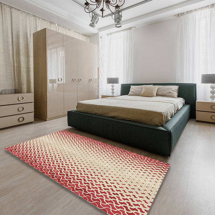 Round Machine Washable Transitional Red Rug in a Office, wshpat395brn