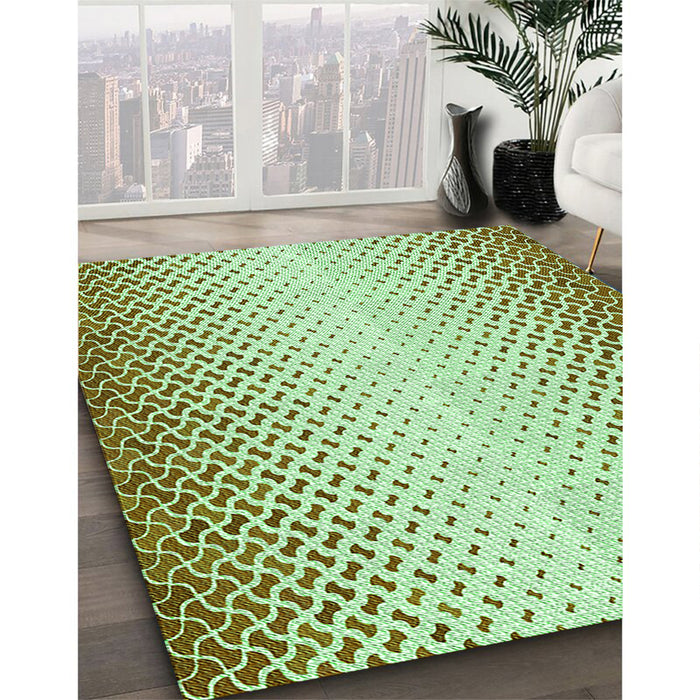 Patterned Olive Green Rug in Family Room, pat395grn