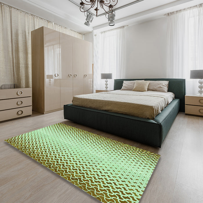 Patterned Olive Green Rug in a Bedroom, pat395grn