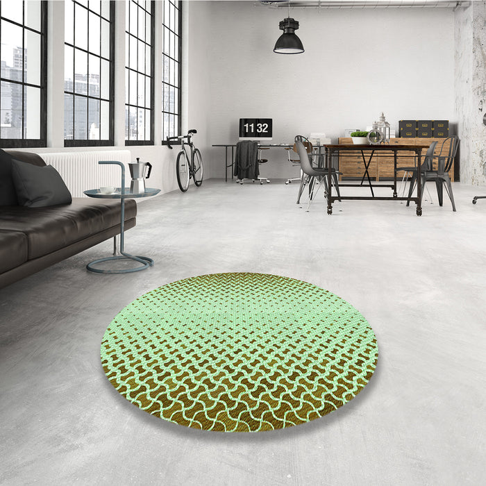 Round Patterned Olive Green Rug in a Office, pat395grn