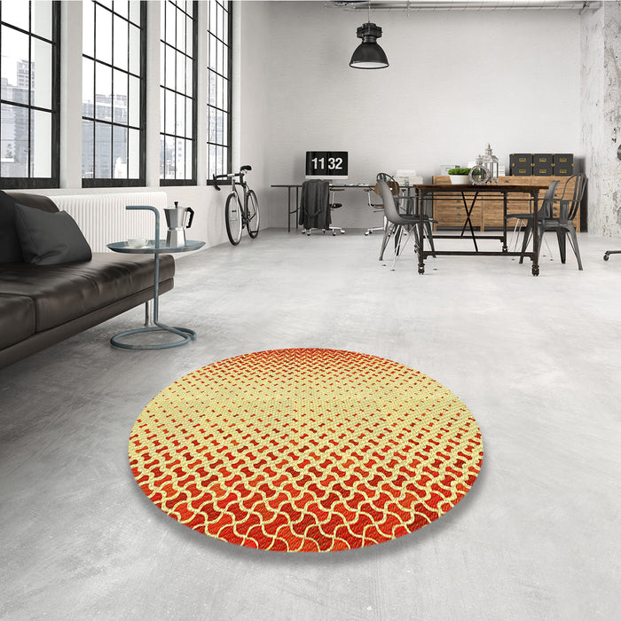 Round Patterned Orange Red Orange Rug in a Office, pat395yw