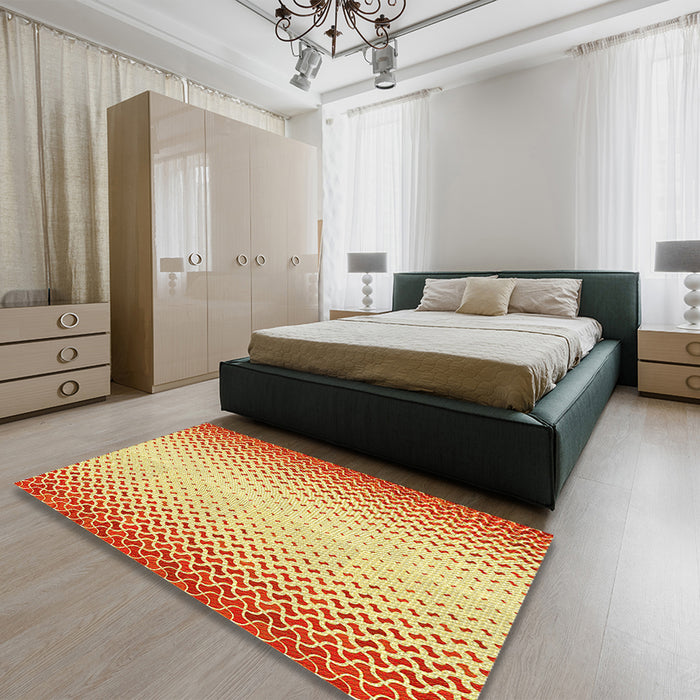 Patterned Orange Red Orange Rug in a Bedroom, pat395yw