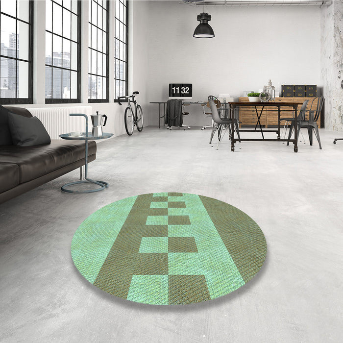 Round Patterned Olive Green Rug in a Office, pat3950lblu
