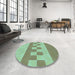 Round Patterned Olive Green Rug in a Office, pat3950lblu