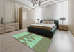 Patterned Olive Green Rug in a Bedroom, pat3950lblu