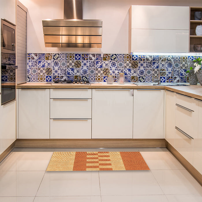 Patterned Orange Rug in a Kitchen, pat3950org