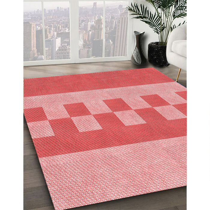 Patterned Light Coral Pink Rug in Family Room, pat3950rd