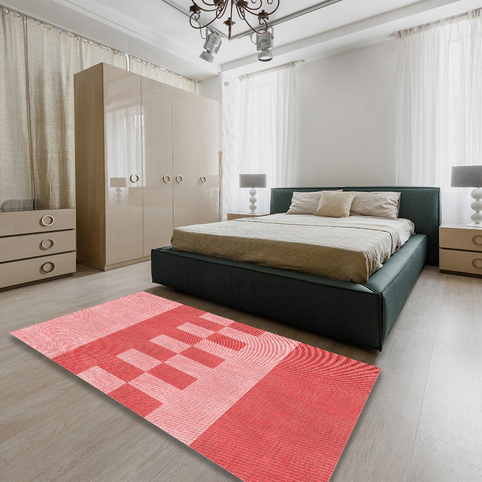 Patterned Light Coral Pink Rug in a Bedroom, pat3950rd