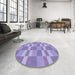 Round Patterned Purple Mimosa Purple Rug in a Office, pat3952blu