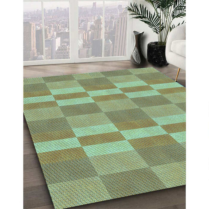Patterned Pastel Green Rug in Family Room, pat3952lblu