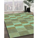 Patterned Pastel Green Rug in Family Room, pat3952lblu