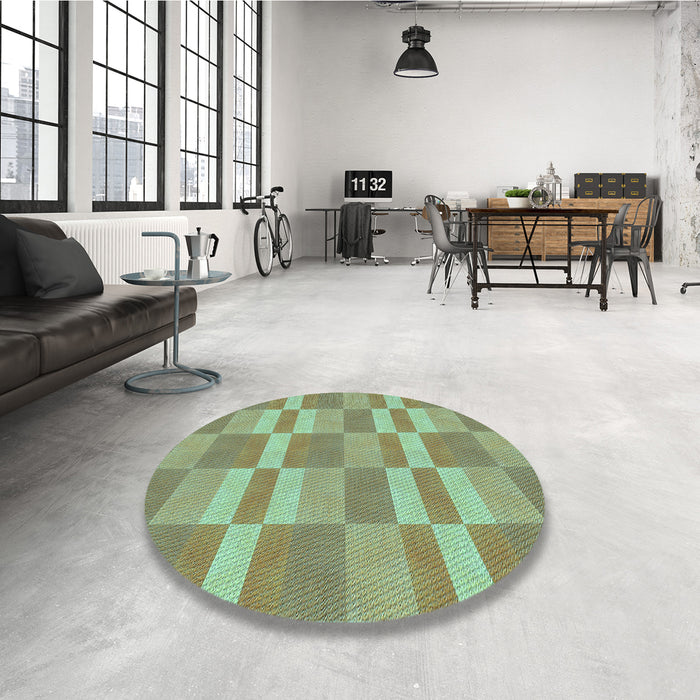 Round Patterned Pastel Green Rug in a Office, pat3952lblu