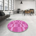 Round Patterned Violet Purple Rug in a Office, pat3952pur