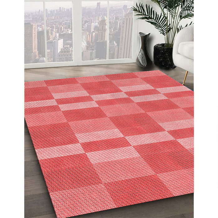Patterned Ruby Red Rug in Family Room, pat3952rd