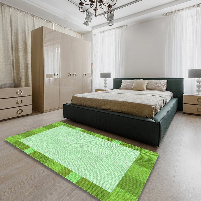 Patterned Green Rug in a Bedroom, pat3954grn