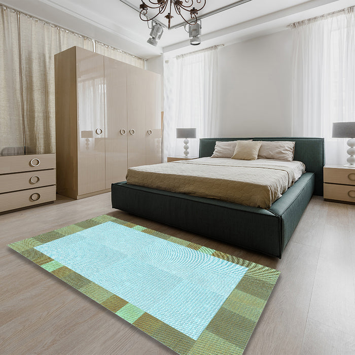 Round Machine Washable Transitional Green Rug in a Office, wshpat3954lblu