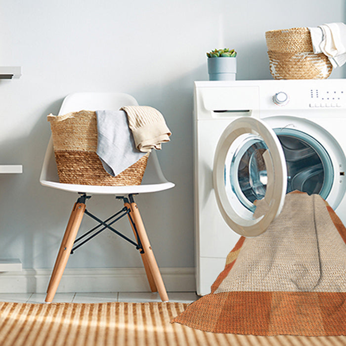 Machine Washable Transitional Deep Peach Orange Rug in a Washing Machine, wshpat3954org