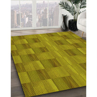 Patterned Dark Yellow Green Rug, pat3955yw