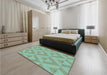 Patterned Blue Green Rug in a Bedroom, pat3956lblu