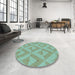 Round Patterned Blue Green Rug in a Office, pat3956lblu