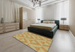 Patterned Chrome Gold Yellow Novelty Rug in a Bedroom, pat3956