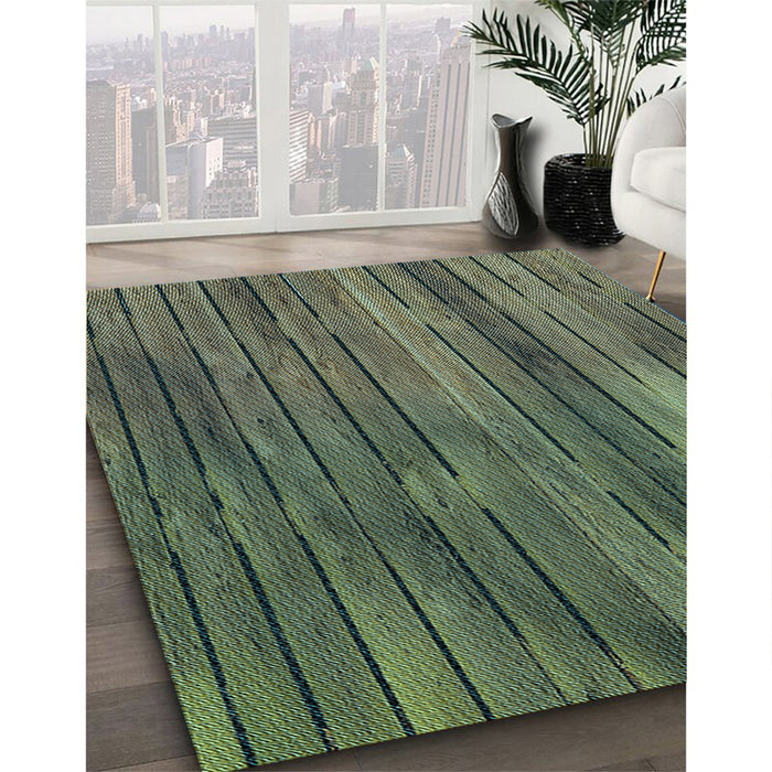 Patterned Army Green Rug in Family Room, pat3957lblu