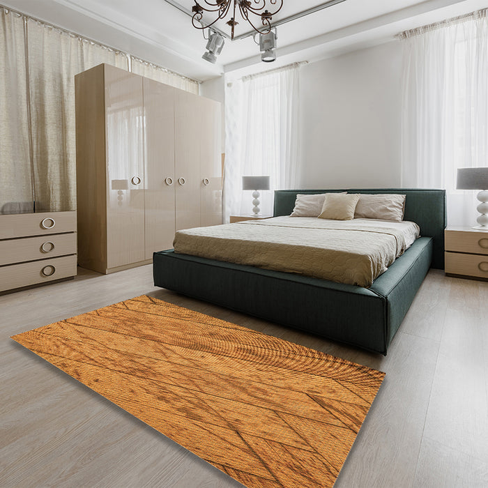 Patterned Mahogany Brown Rug in a Bedroom, pat3958org