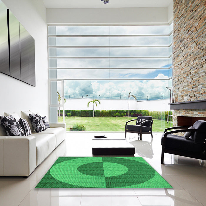 Square Patterned Neon Green Rug in a Living Room, pat3960grn