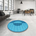 Round Patterned Blue Rug in a Office, pat3960lblu