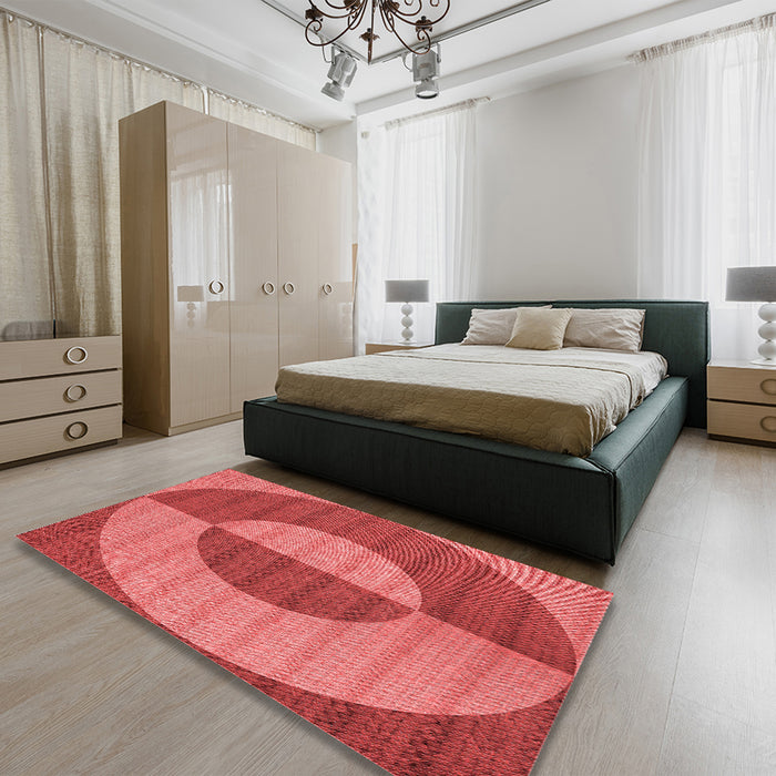 Round Machine Washable Transitional Red Rug in a Office, wshpat3960rd