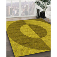 Patterned Dark Yellow Green Rug, pat3960yw