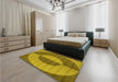 Patterned Dark Yellow Green Rug in a Bedroom, pat3960yw