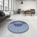 Round Machine Washable Transitional Blue Rug in a Office, wshpat3960
