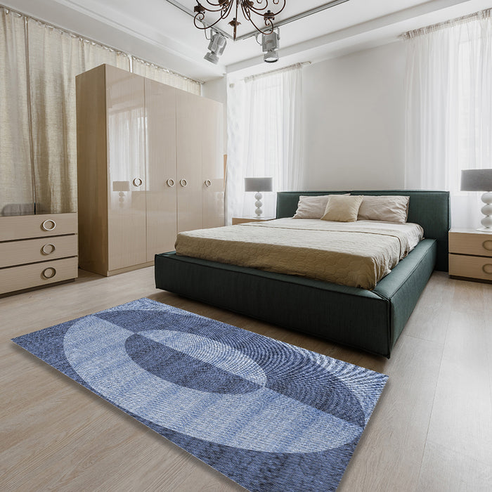 Patterned Blue Novelty Rug in a Bedroom, pat3960