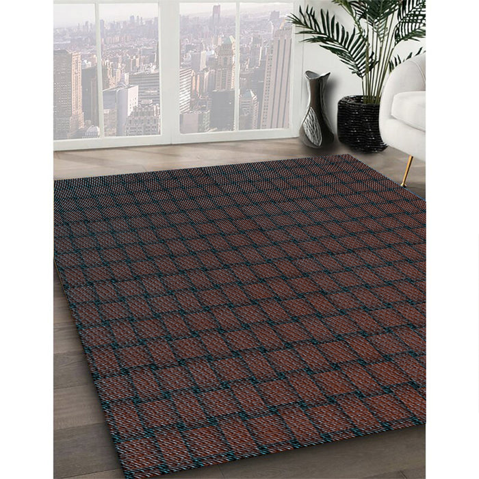 Patterned Red Rug in Family Room, pat3961lblu