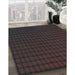 Patterned Red Rug in Family Room, pat3961lblu