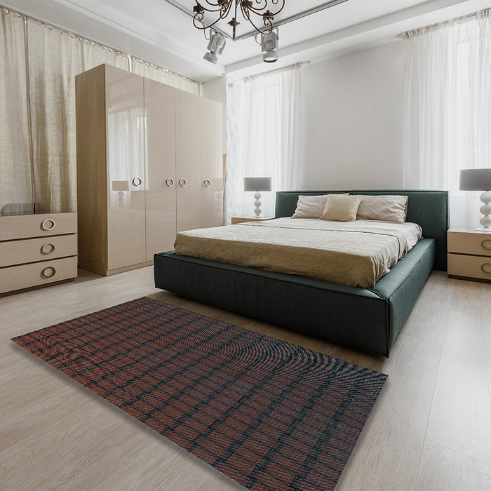 Round Machine Washable Transitional Night Red Rug in a Office, wshpat3961lblu