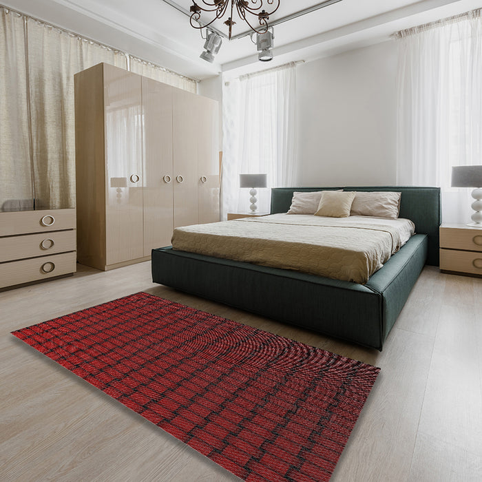 Machine Washable Transitional Brown Red Rug in a Bedroom, wshpat3961