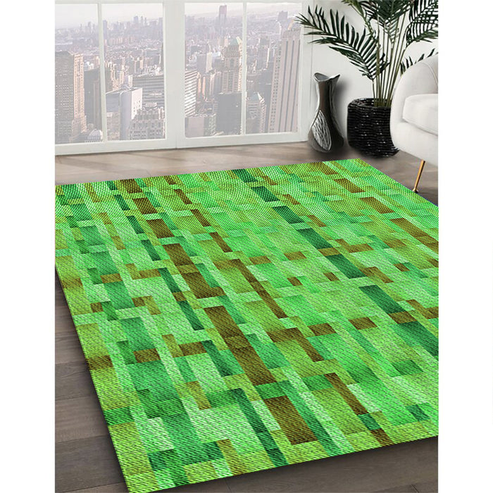 Patterned Dark Lime Green Rug in Family Room, pat3962grn